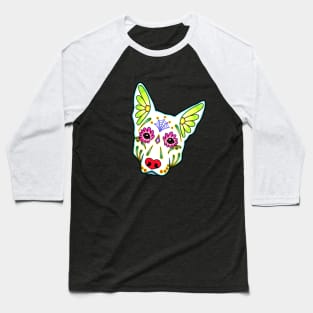 German Shepherd in White - Day of the Dead Sugar Skull Dog Baseball T-Shirt